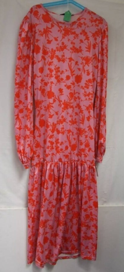 somebody else long sleeve drop waisted dress pink & red size: xs