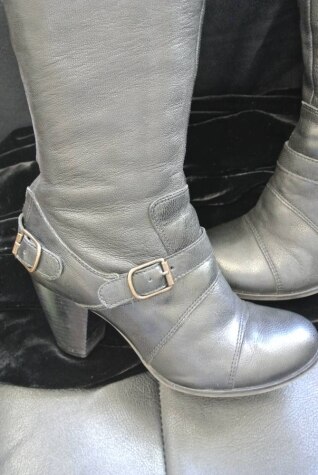 Clarks Black, Leather Knee High Heeled Boots, Size 4.5 | Oxfam Shop