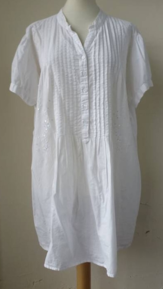 roman originals pin tuck sequined tunic blouse white size: 16