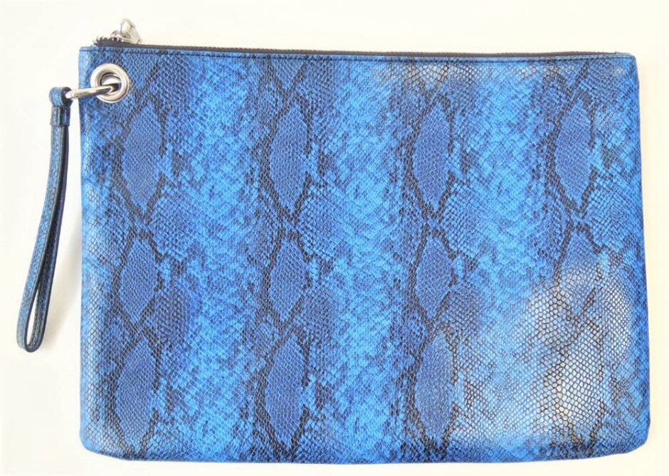 bnwot hush blue snake skin print clutch bag