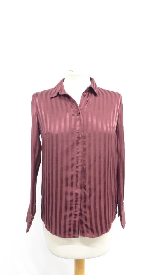 topshop petite striped light & soft shirt burgundy red size: 4