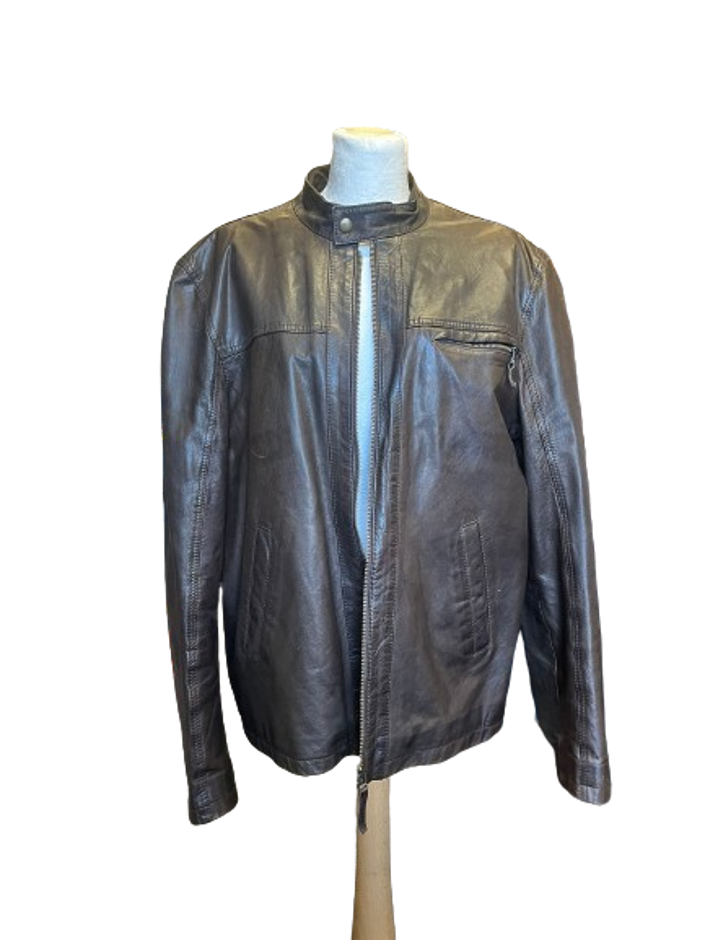 john lewis leather jacket brown size: l