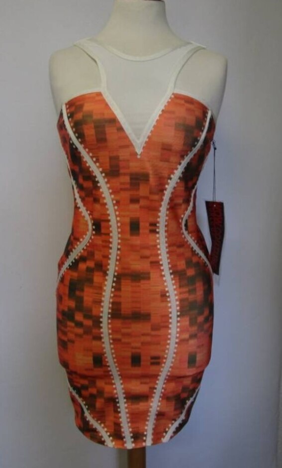 wow couture bodycon dress orange multi size: m