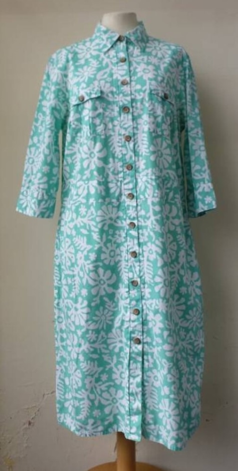 lands' end bold floral shirt dress mint & white size: s