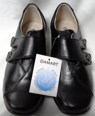 BNWT Damart Leather Slip-On Flat Black Shoes With Velcro Size 6 | Oxfam ...