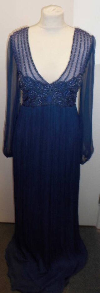 anthropologie, blank london pleated silk evening dress blue size: l