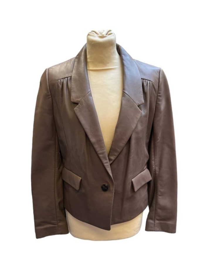 nicole farhi leather blazer jacket light brown size: 12