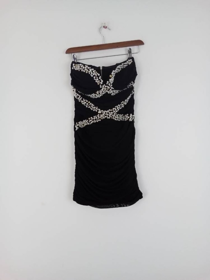 Chi Chi London Bandeau Dress Embellished  Black Size: 10