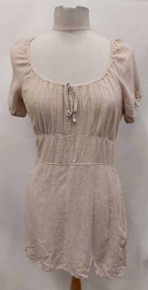 abercrombie & fitch striped linen mix dress beige size: m